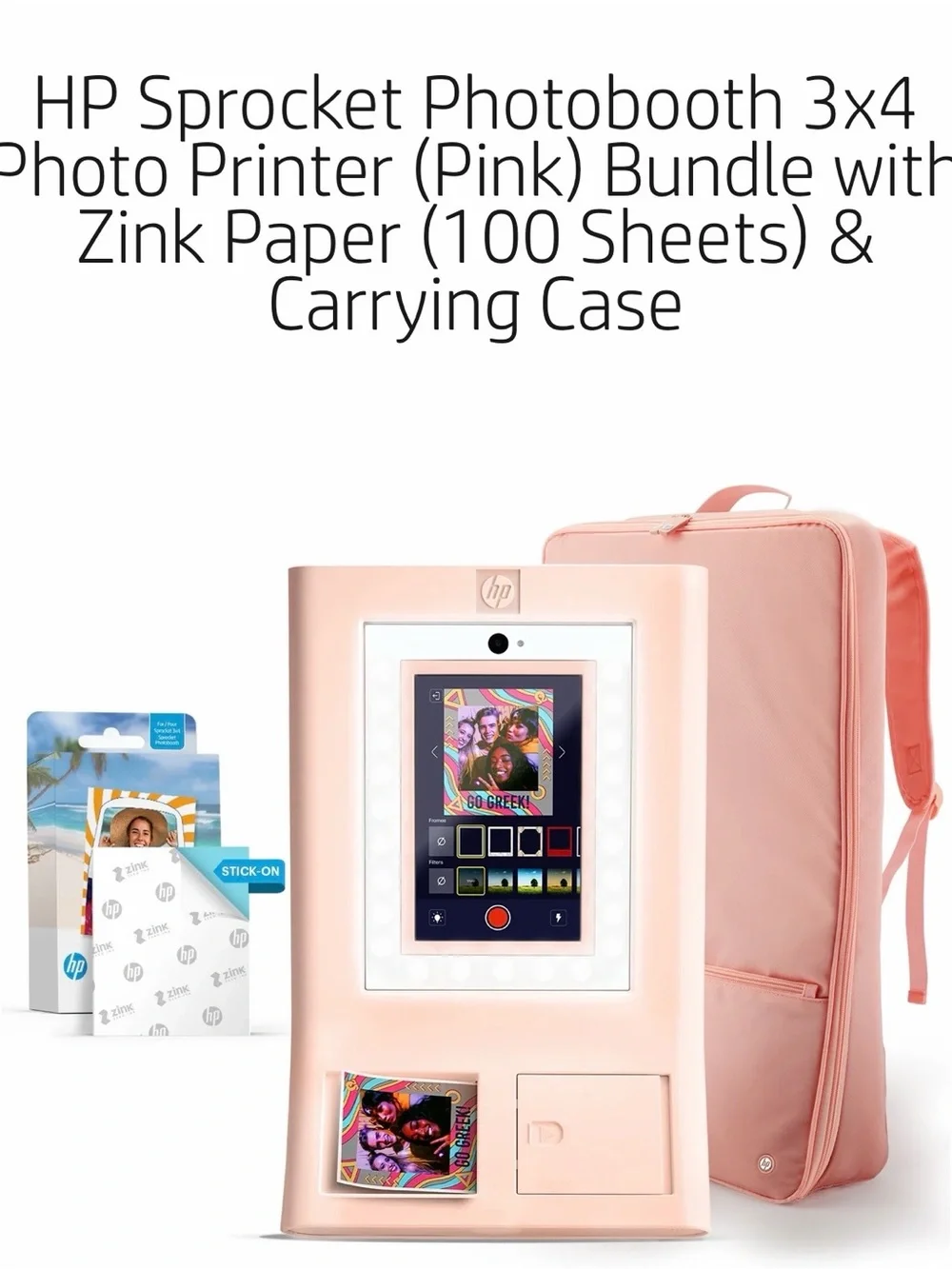 HP Sprocket Photobooth Printer - Pink and White LED Frame.  Extra paper included